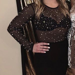 Windsor Rhinestone Black Mesh Bodysuit